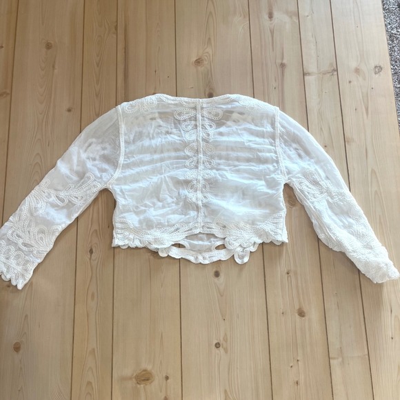 ADORA Women Crochet Embroidered Crop Top White Boho Festival S Sleeve Blouse - Picture 4 of 5